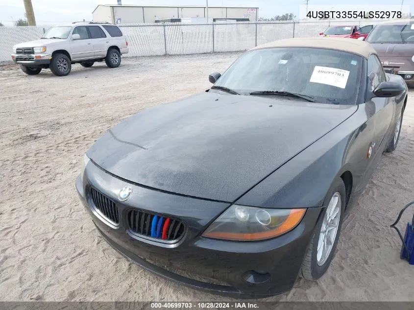 2004 BMW Z4 2.5I VIN: 4USBT33554LS52978 Lot: 40699703