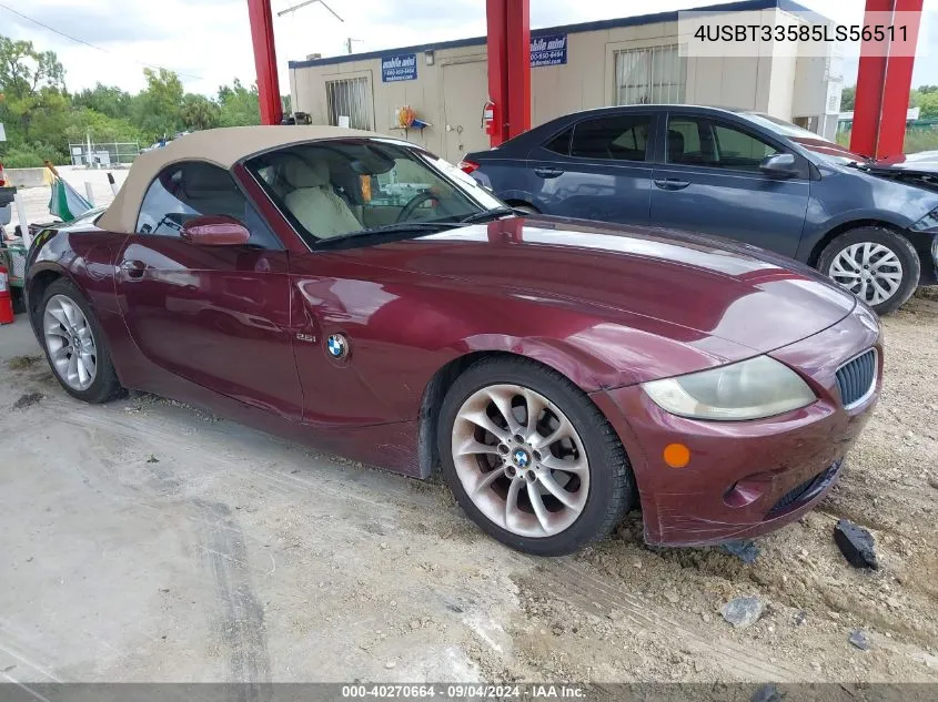 2005 BMW Z4 2.5I VIN: 4USBT33585LS56511 Lot: 40270664