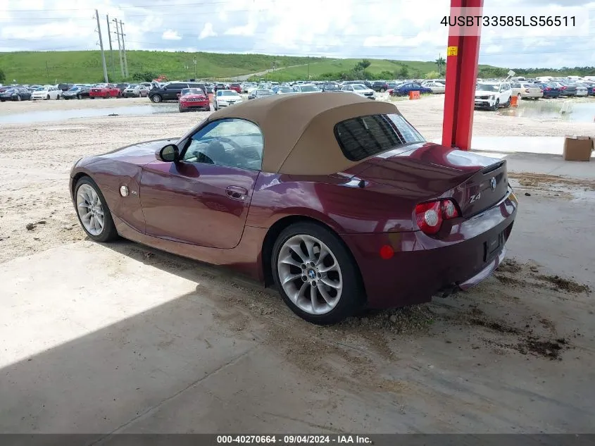 2005 BMW Z4 2.5I VIN: 4USBT33585LS56511 Lot: 40270664