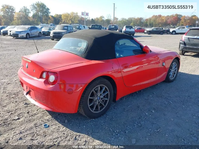 2005 BMW Z4 2.5I VIN: 4USBT33505LS55319 Lot: 40662784