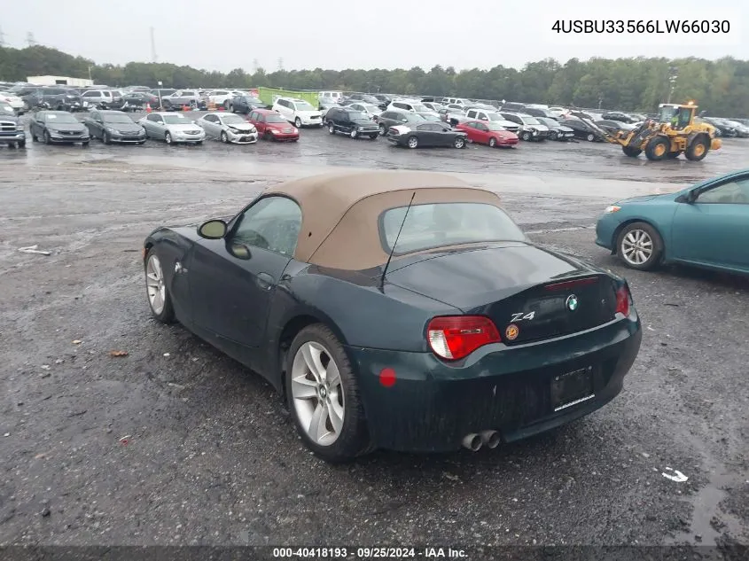 2006 BMW Z4 3.0I VIN: 4USBU33566LW66030 Lot: 40418193