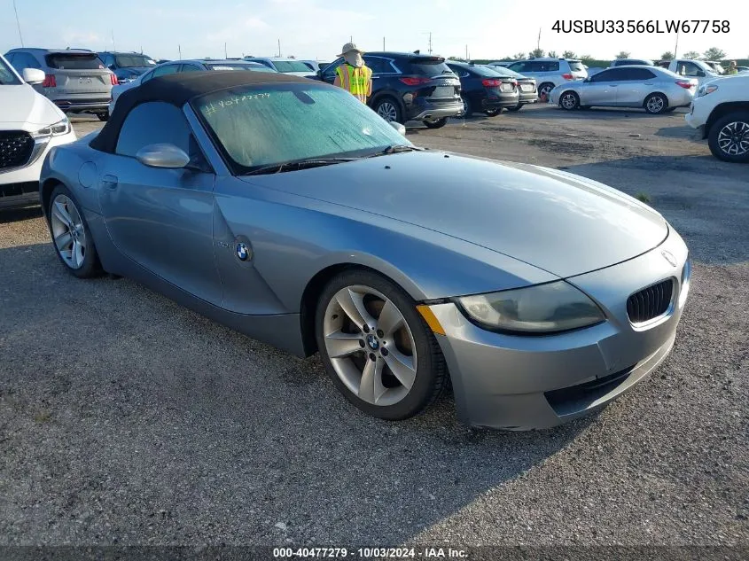 2006 BMW Z4 3.0I VIN: 4USBU33566LW67758 Lot: 40477279