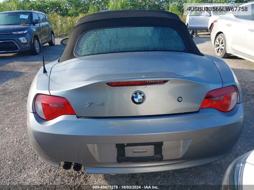 2006 BMW Z4 3.0I VIN: 4USBU33566LW67758 Lot: 40477279