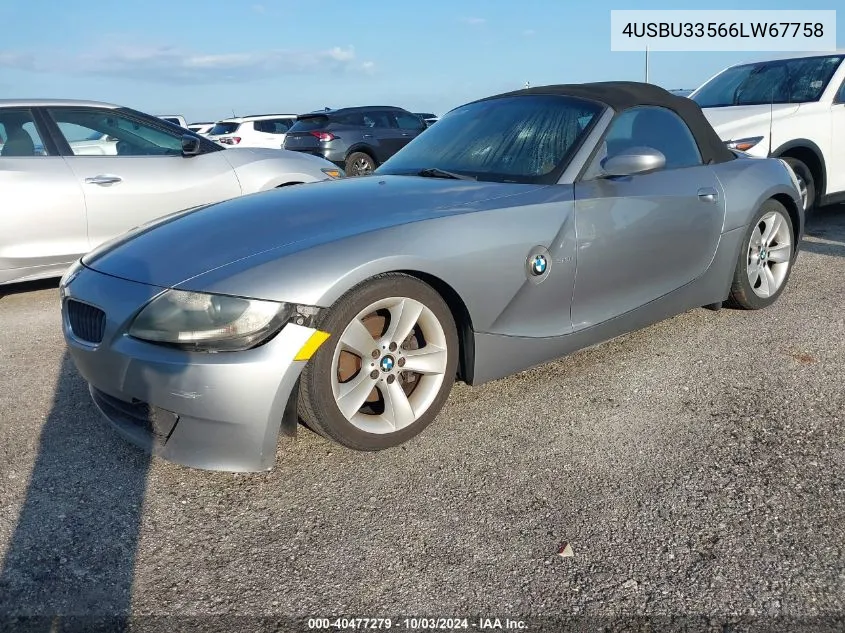 2006 BMW Z4 3.0I VIN: 4USBU33566LW67758 Lot: 40477279