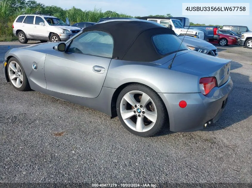 2006 BMW Z4 3.0I VIN: 4USBU33566LW67758 Lot: 40477279