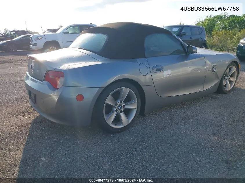 2006 BMW Z4 3.0I VIN: 4USBU33566LW67758 Lot: 40477279