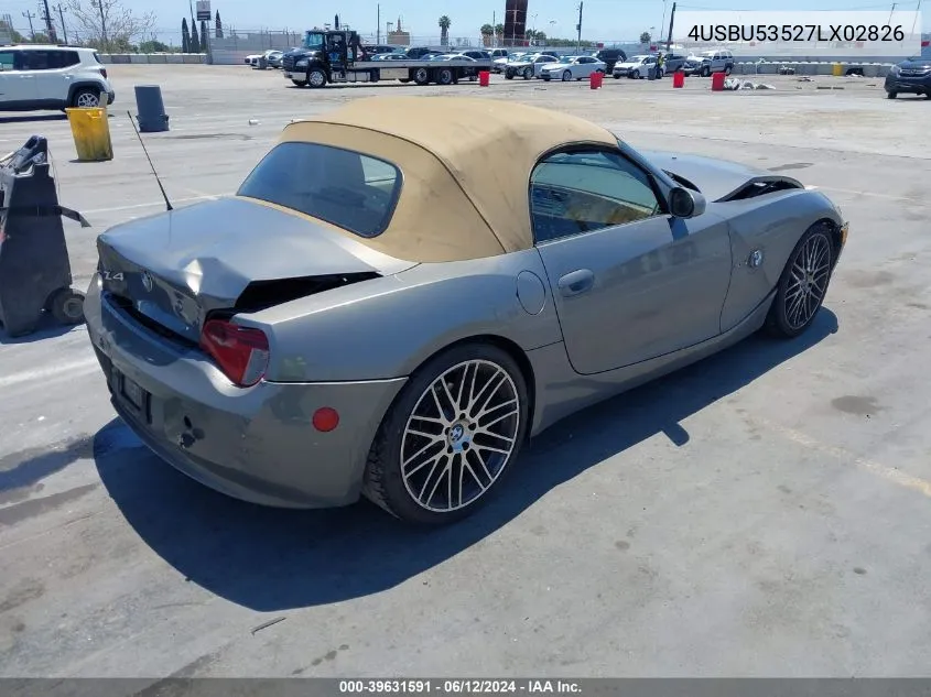 2007 BMW Z4 3.0Si VIN: 4USBU53527LX02826 Lot: 39631591