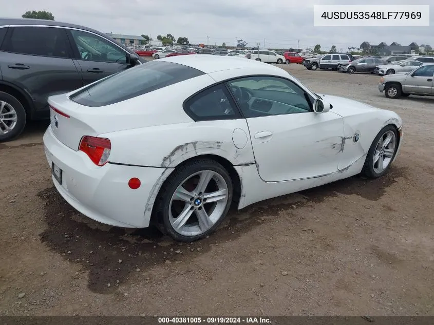 2008 BMW Z4 3.0Si VIN: 4USDU53548LF77969 Lot: 40381005