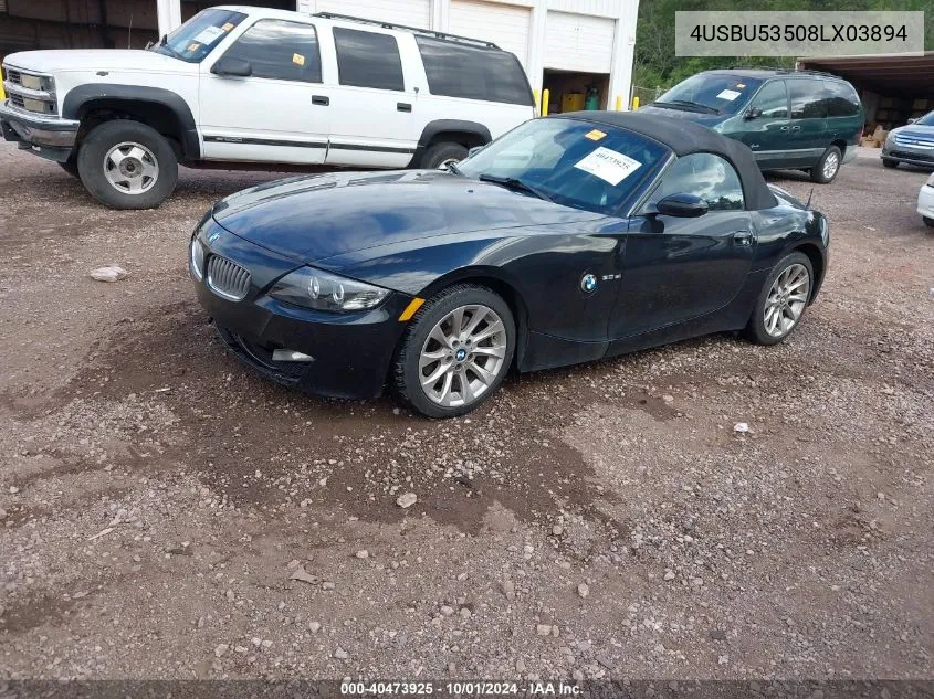 2008 BMW Z4 3.0Si VIN: 4USBU53508LX03894 Lot: 40473925