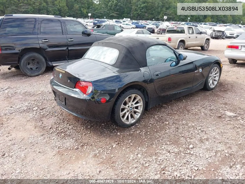 2008 BMW Z4 3.0Si VIN: 4USBU53508LX03894 Lot: 40473925