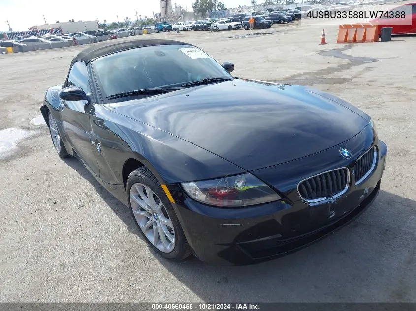 2008 BMW Z4 3.0 VIN: 4USBU33588LW74388 Lot: 40660458