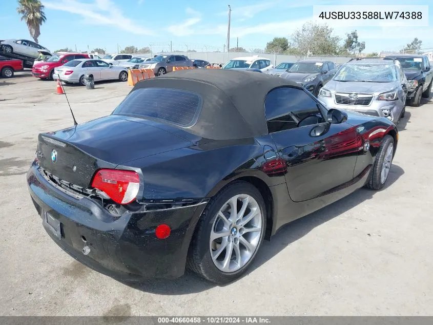 2008 BMW Z4 3.0 VIN: 4USBU33588LW74388 Lot: 40660458