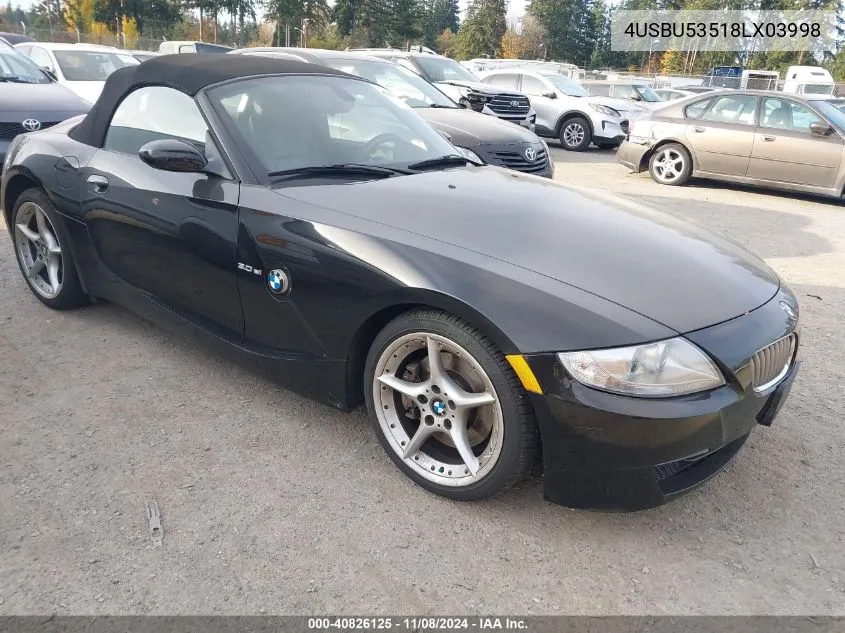 2008 BMW Z4 3.0Si VIN: 4USBU53518LX03998 Lot: 40826125