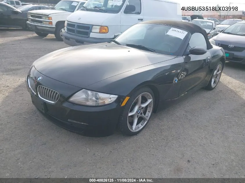 2008 BMW Z4 3.0Si VIN: 4USBU53518LX03998 Lot: 40826125