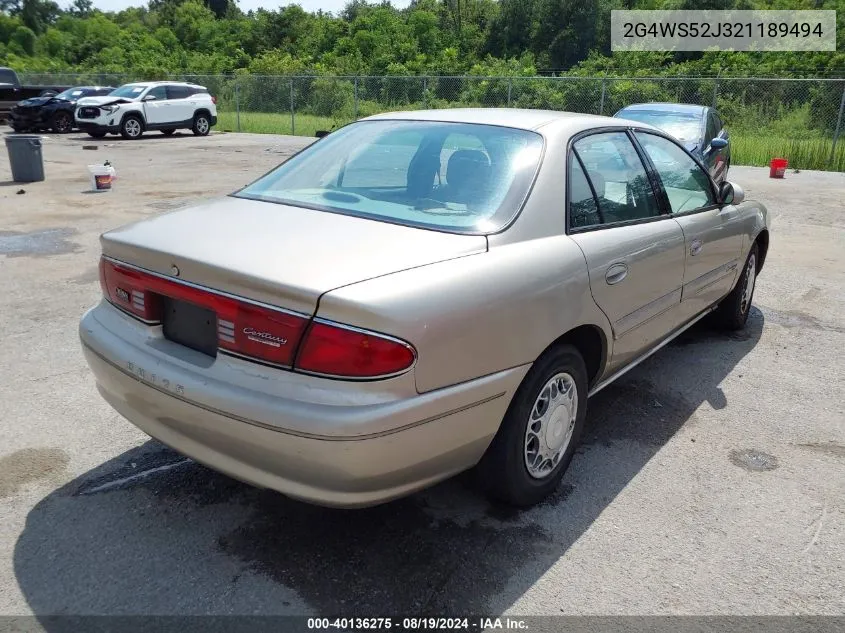 2002 Buick Century Custom VIN: 2G4WS52J321189494 Lot: 40136275