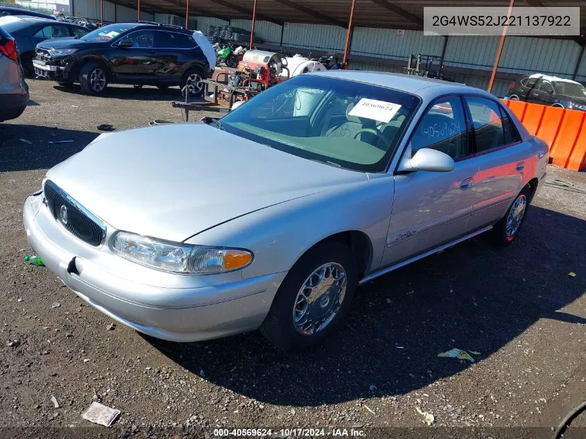 2002 Buick Century Custom VIN: 2G4WS52J221137922 Lot: 40569624