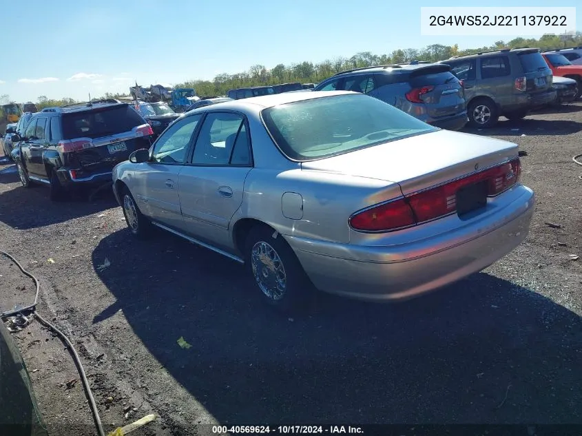 2002 Buick Century Custom VIN: 2G4WS52J221137922 Lot: 40569624