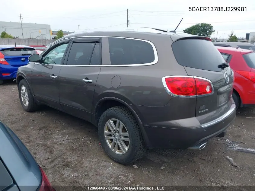 2008 Buick Enclave VIN: 5GAER13788J229981 Lot: 12060449