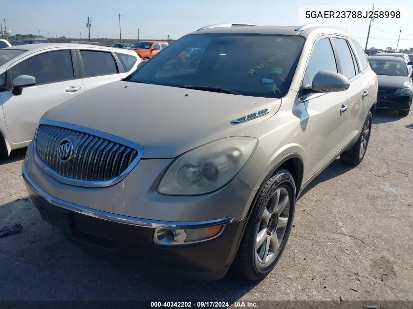 2008 Buick Enclave Cxl VIN: 5GAER23788J258998 Lot: 40342202