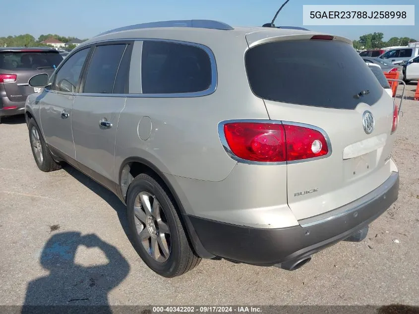 2008 Buick Enclave Cxl VIN: 5GAER23788J258998 Lot: 40342202