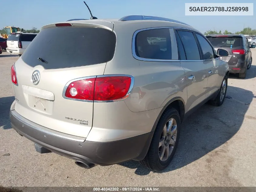 2008 Buick Enclave Cxl VIN: 5GAER23788J258998 Lot: 40342202