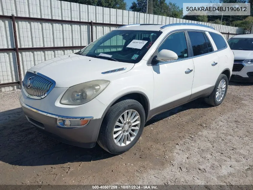 2011 Buick Enclave Cx VIN: 5GAKRAED4BJ190612 Lot: 40507259