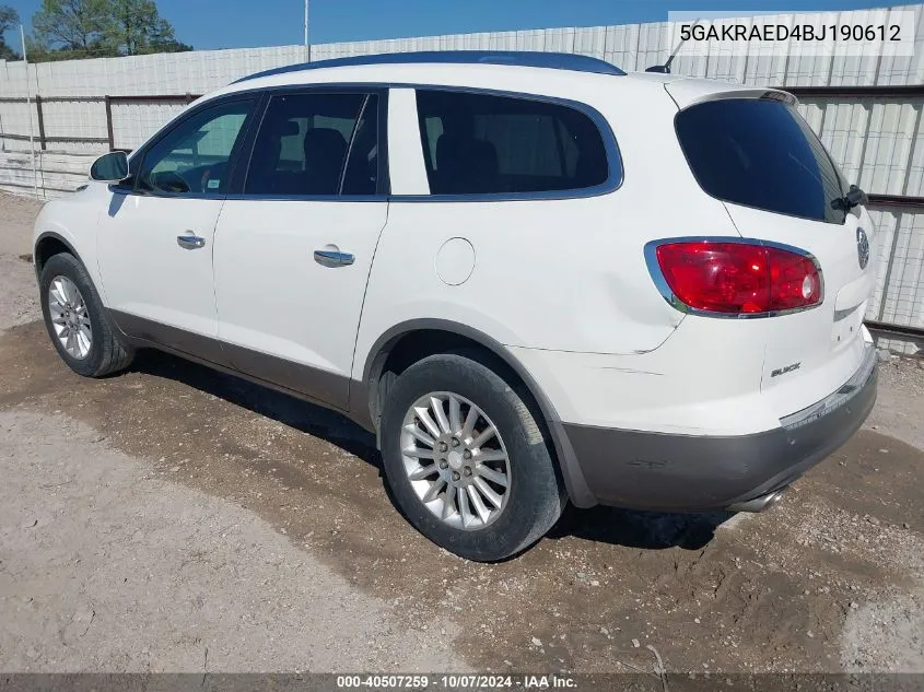 2011 Buick Enclave Cx VIN: 5GAKRAED4BJ190612 Lot: 40507259