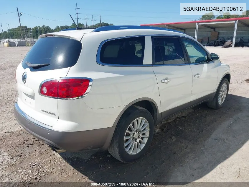 2011 Buick Enclave Cx VIN: 5GAKRAED4BJ190612 Lot: 40507259