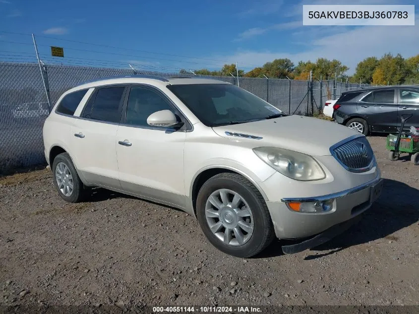 2011 Buick Enclave 1Xl VIN: 5GAKVBED3BJ360783 Lot: 40551144