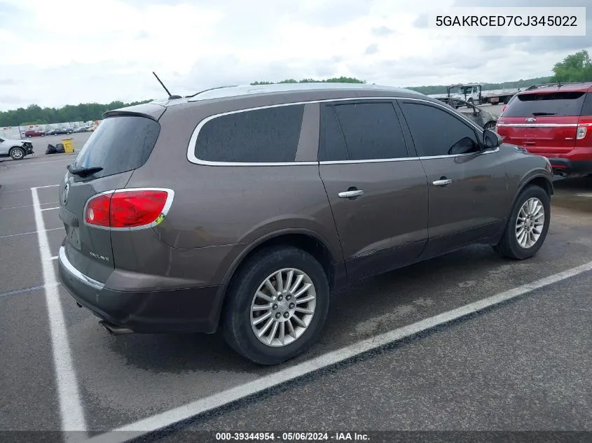 2012 Buick Enclave Leather VIN: 5GAKRCED7CJ345022 Lot: 39344954