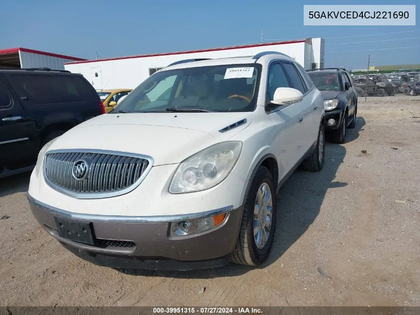 2012 Buick Enclave Leather VIN: 5GAKVCED4CJ221690 Lot: 39951315