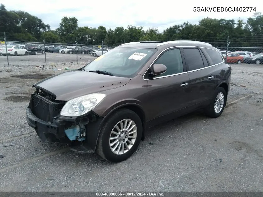 2012 Buick Enclave Leather VIN: 5GAKVCED6CJ402774 Lot: 40090666