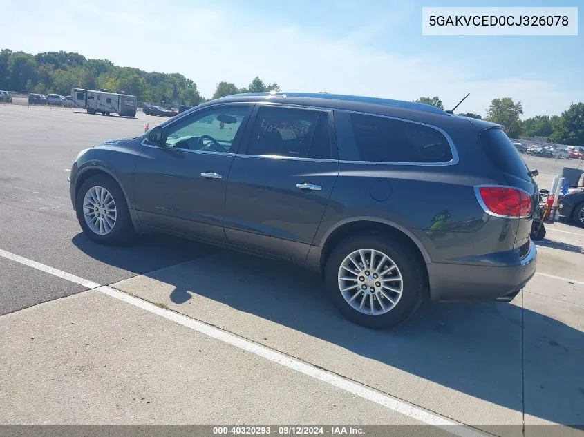 2012 Buick Enclave VIN: 5GAKVCED0CJ326078 Lot: 40320293