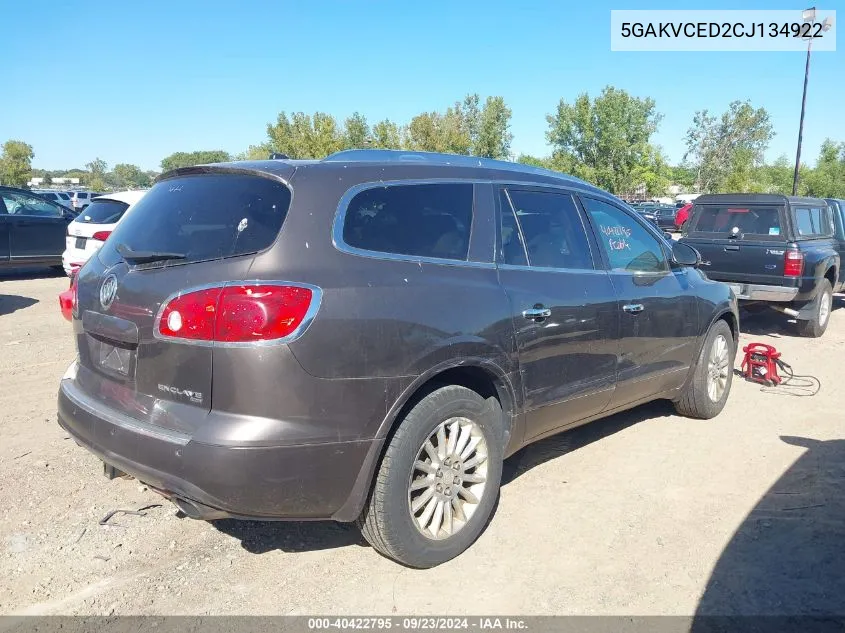 2012 Buick Enclave Leather VIN: 5GAKVCED2CJ134922 Lot: 40422795