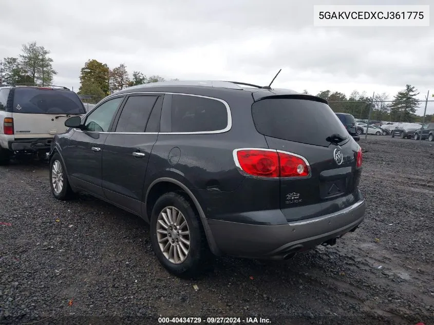 2012 Buick Enclave Leather VIN: 5GAKVCEDXCJ361775 Lot: 40434729