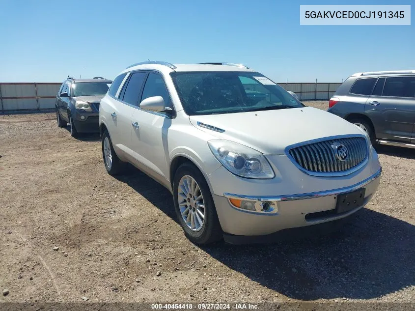 2012 Buick Enclave Leather VIN: 5GAKVCED0CJ191345 Lot: 40454418