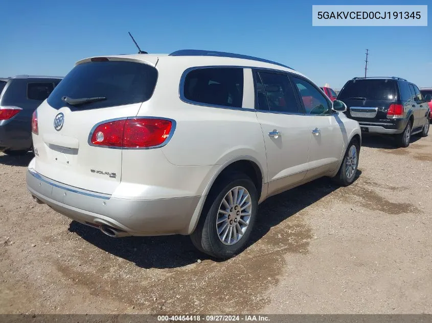 2012 Buick Enclave Leather VIN: 5GAKVCED0CJ191345 Lot: 40454418