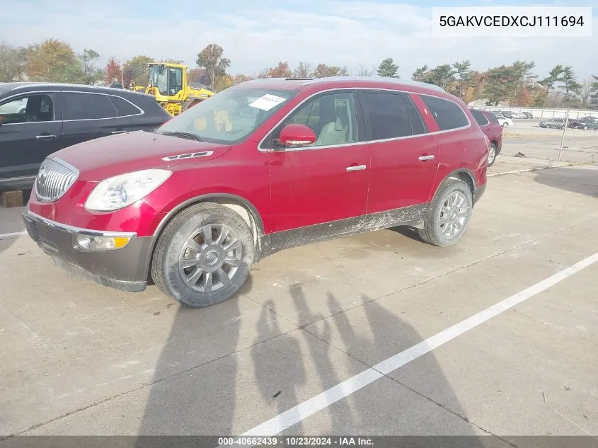 2012 Buick Enclave Leather VIN: 5GAKVCEDXCJ111694 Lot: 40662439