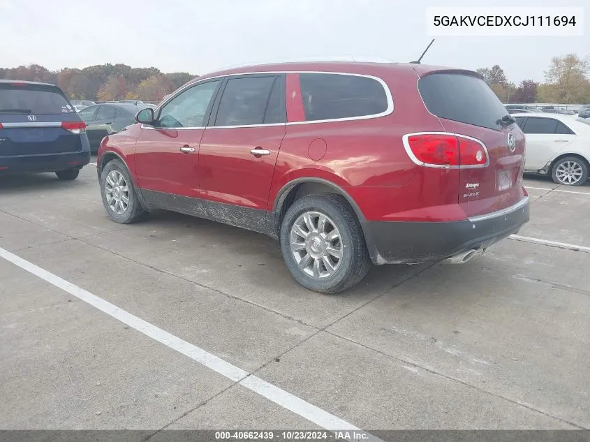 2012 Buick Enclave Leather VIN: 5GAKVCEDXCJ111694 Lot: 40662439