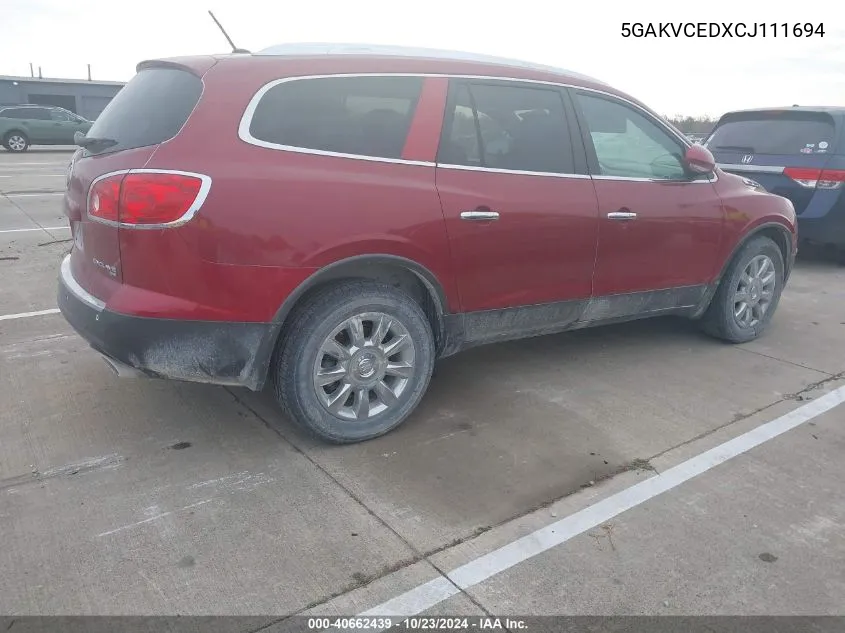 2012 Buick Enclave Leather VIN: 5GAKVCEDXCJ111694 Lot: 40662439