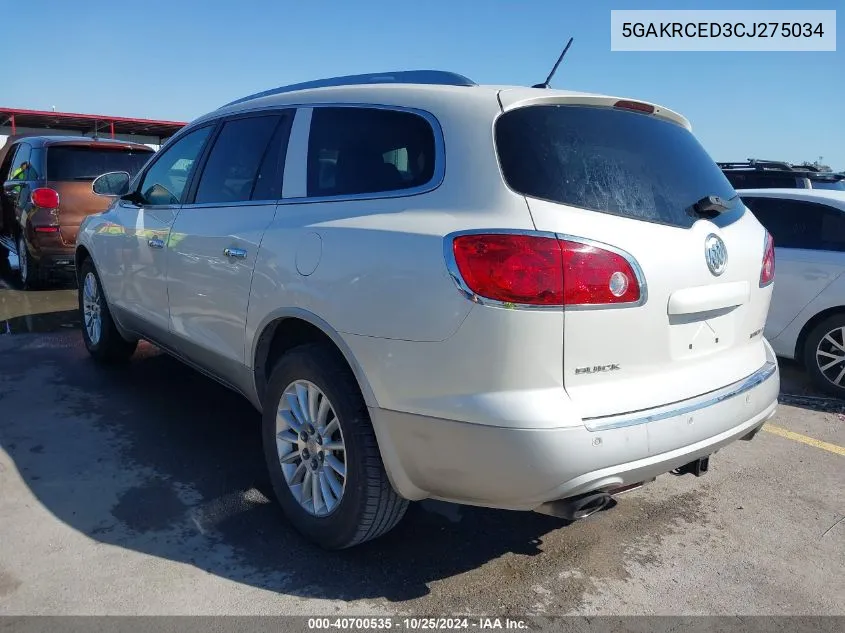 2012 Buick Enclave Leather VIN: 5GAKRCED3CJ275034 Lot: 40700535