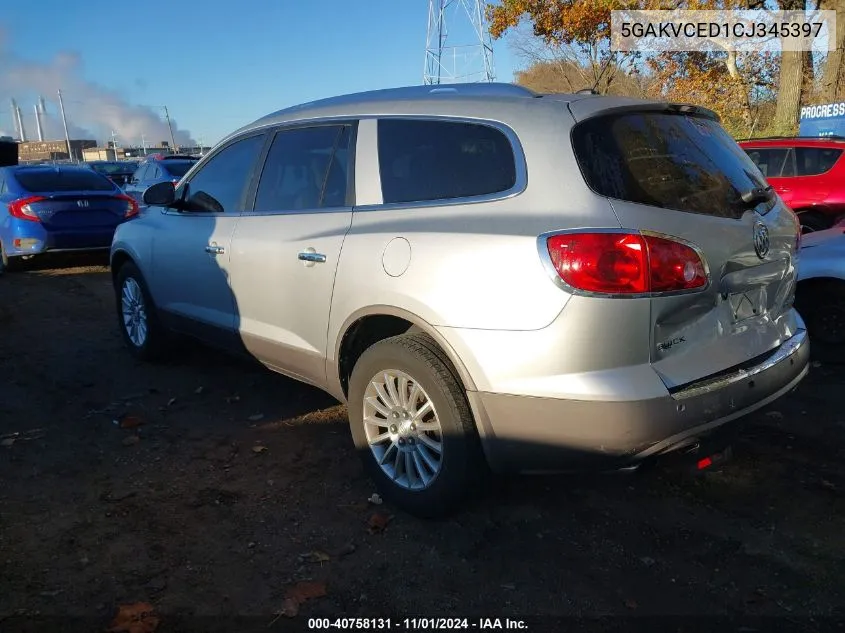 2012 Buick Enclave Leather VIN: 5GAKVCED1CJ345397 Lot: 40758131