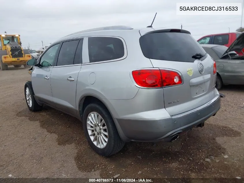 2012 Buick Enclave Leather VIN: 5GAKRCED8CJ316533 Lot: 40786573