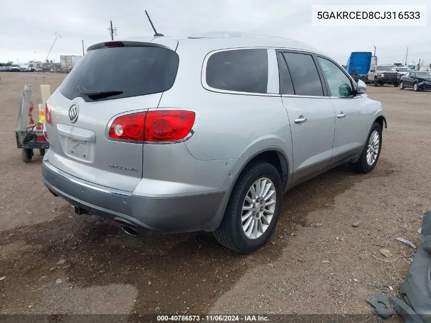 2012 Buick Enclave Leather VIN: 5GAKRCED8CJ316533 Lot: 40786573