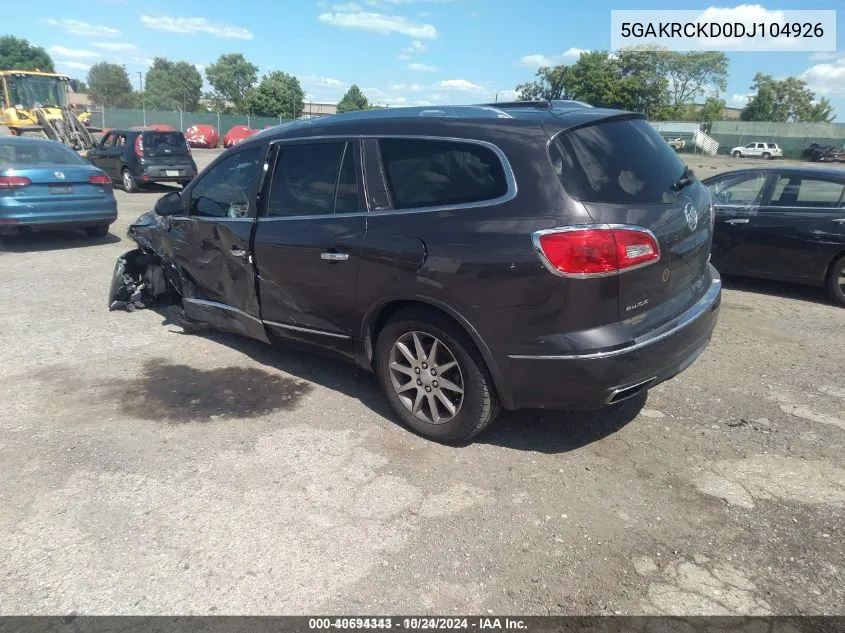 2013 Buick Enclave Leather VIN: 5GAKRCKD0DJ104926 Lot: 40694343