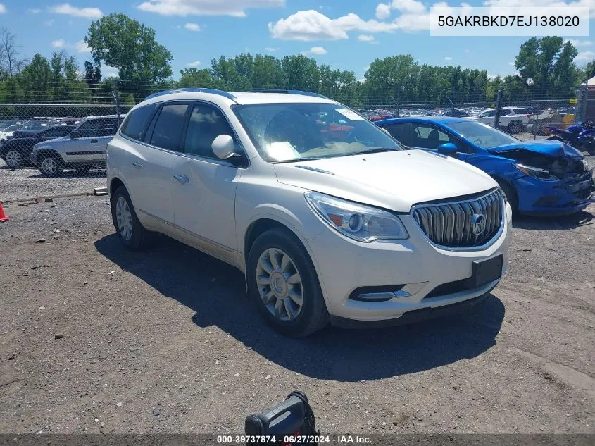 2014 Buick Enclave Leather VIN: 5GAKRBKD7EJ138020 Lot: 39737874