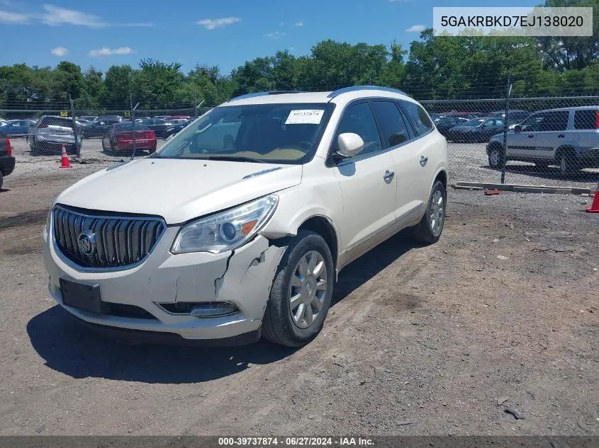 2014 Buick Enclave Leather VIN: 5GAKRBKD7EJ138020 Lot: 39737874