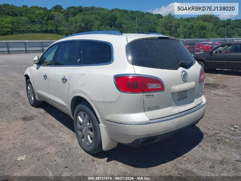 2014 Buick Enclave Leather VIN: 5GAKRBKD7EJ138020 Lot: 39737874