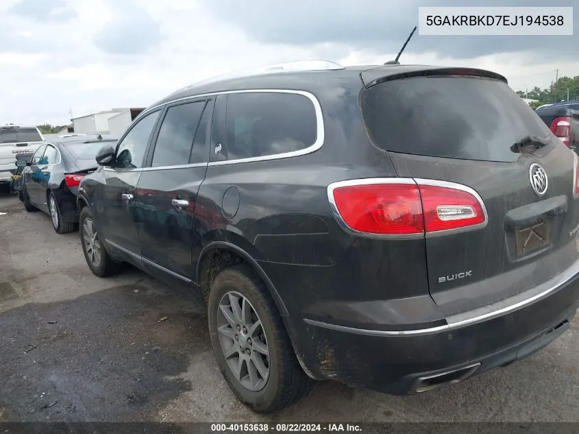 2014 Buick Enclave Leather VIN: 5GAKRBKD7EJ194538 Lot: 40153638