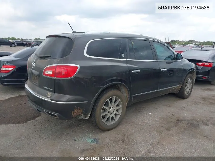 2014 Buick Enclave Leather VIN: 5GAKRBKD7EJ194538 Lot: 40153638